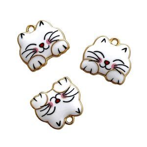 10 Kitty Cat Head White Charms Gold Bead Drop 18x16mm Animal Small Pendants